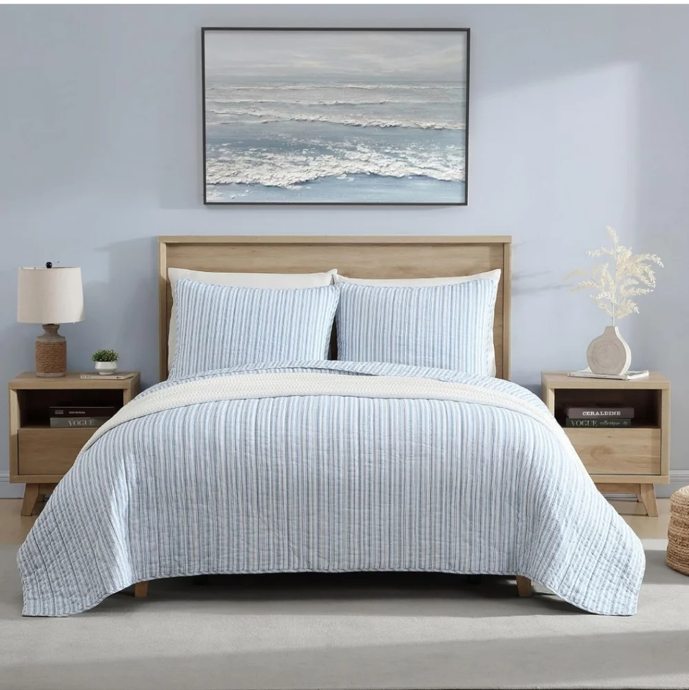 Nautica - Twin Quilt Set, Reversible Cotton Bedding with Matching Sham, Casual